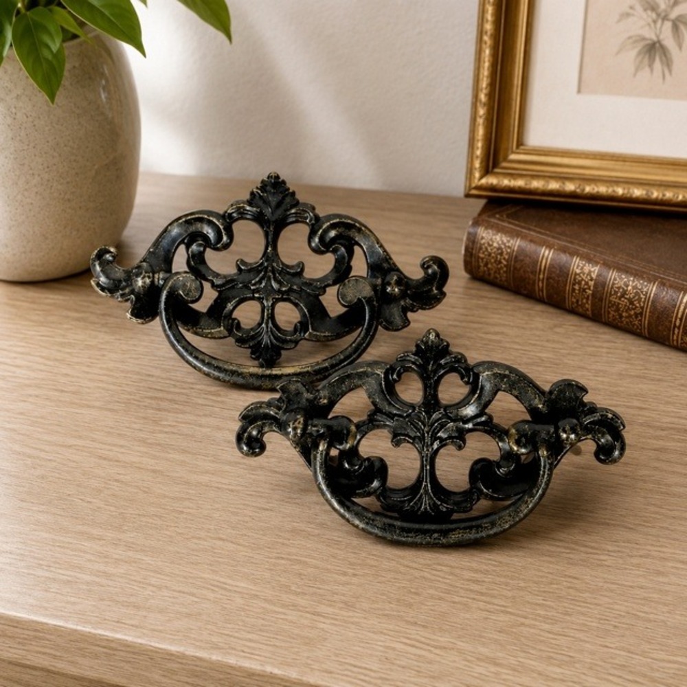 Vintage KBC Keeler Batwing Drawer Pulls Black Brass Tone 3.5in center Pair